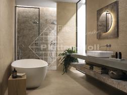Badezimmer mit warmen Farben beige bräunlich (156-NO)