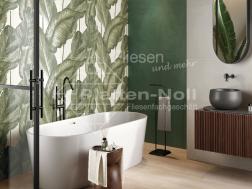 Blättermuster hinter Badewanne grüne Fliesen (205-LU)