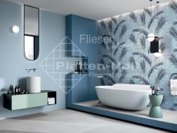 blaue Fliesen mit Palmen Dekorfliesen hinter Badewanne (168-WSM PM)