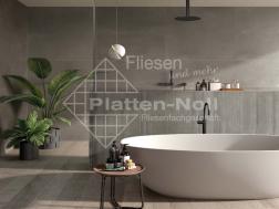 freistehende Badewanne mit Holzboden und Betonoptik (168-L BA)