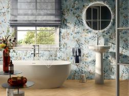 romantisch florale Wand 60x120cm (107-Blumen hellblau)